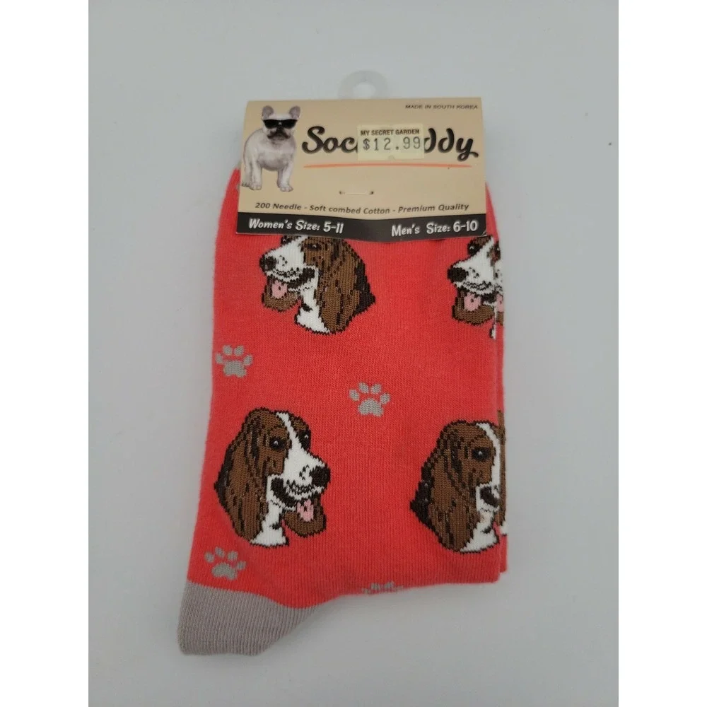 Sock Daddy Basset Hound Dog Socks Red Novelty Crew Dress Socks Mens 6-10 800-2